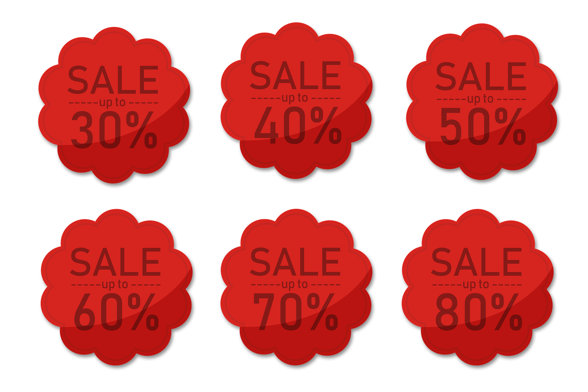 Six sales buttons that all offer different discounts