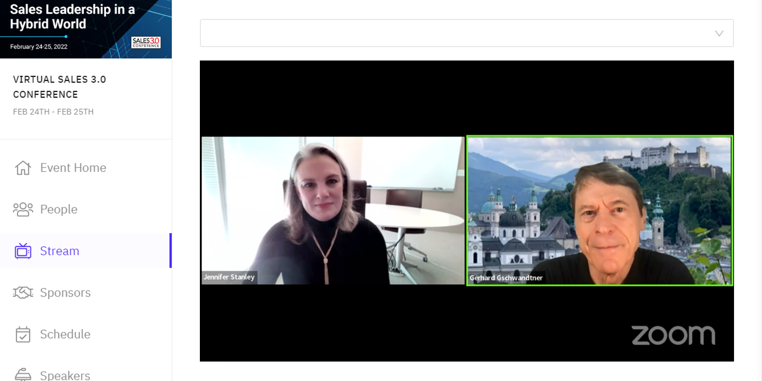 A screenshot of a virtual session at the Sales 3.0 Conference