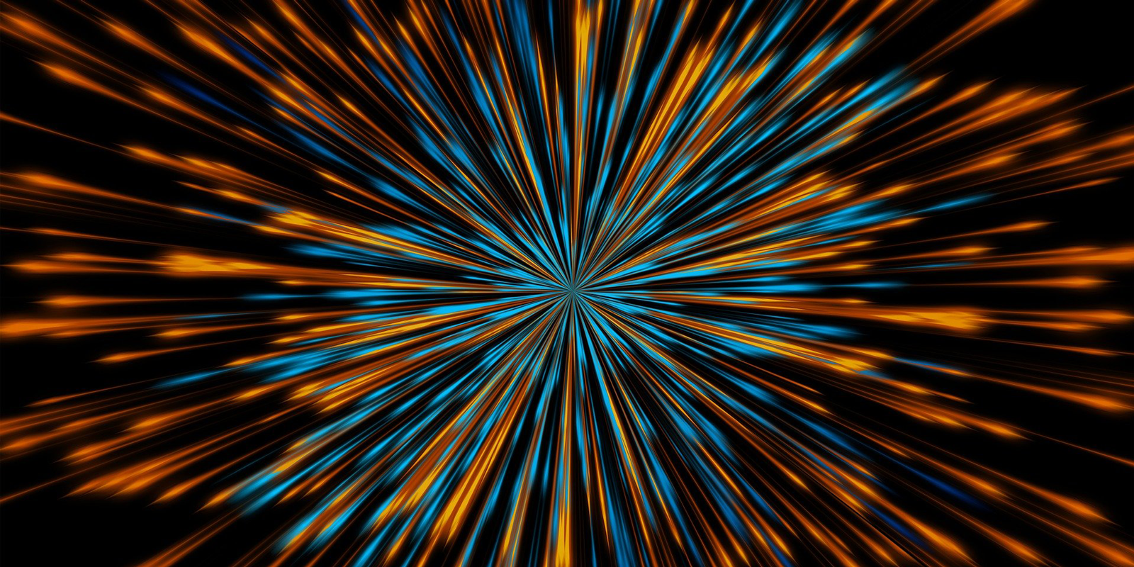 A firework of blue and orange explodes.